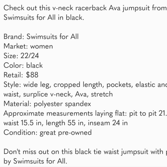 ‼️SOLD‼️ in Bundle SWIMSUITS FOR ALL Black Ava Racerback Jumpsuit 22/24 EUC - Picture 8 of 10